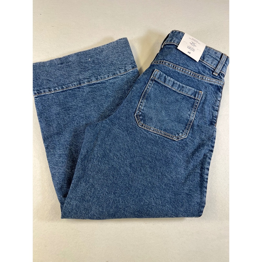 HM Wide High Waist Cropped Jeans Blue Denim Womens Size 6 NWT